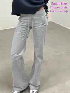 Women's Plain Drawstring Waist Straight Leg Pants, Casual Pocket High Waist Trousers for Fall, Fashion Women's Fall Bottoms for Daily Wear, Casual Fit Comfy