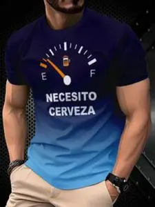 Men's Short Sleeve 3D Dashboard Pattern Design, Blue to Gradient, Casual Summer Outdoor Wear, Slim-Fitting Round Neck Tee