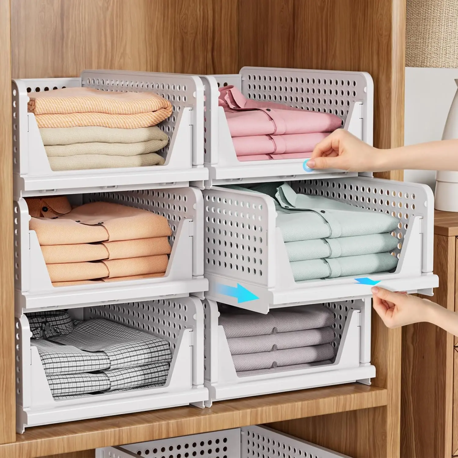 20 Packs Stackable Closet Storage Basket, Multifunctional & Foldable Closet Organizer for Bathroom Kitchen Laundry Room Wardrobe Storage, Space-Saving Clothes Storage Drawer Organizer, White