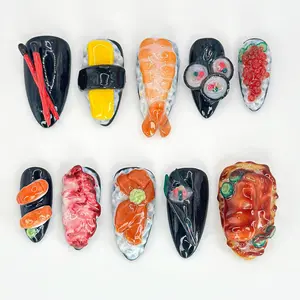 3D Japanese Sushi Press-On Nails | Sushi Nails with 3D Rolls and Nigiri Designs | Japanese Food Nail Art | Fun and Unique Design