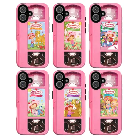 Durable Retro 90s Pink Aesthetic Strawberry Shortcake Smartphone Casing - Kawaii VHS Tape Beach Accessory, Y2K Girly Protection for iPhone 17,16 Plus,15,14,13,12,11 Pro Max,X,XR,XS & Galaxy S25,S24,S23,S22, Cute Gift for Women’s Smartphone Accessories