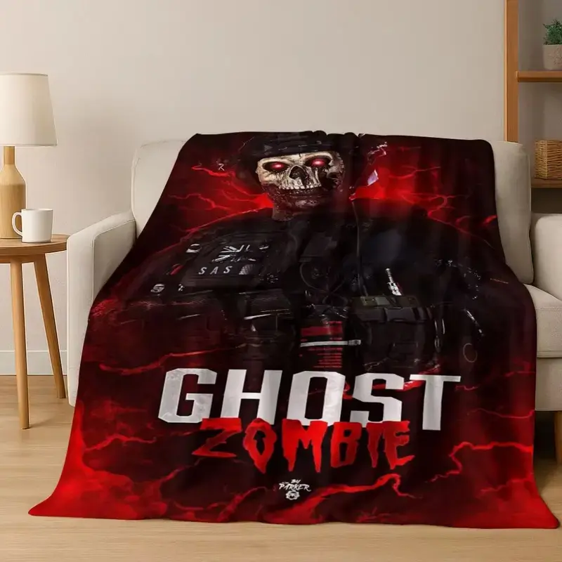 Call of Duty Ghost Simon Cartoon Art Flannel Blanket, Soft Cozy Gaming Throw for Bed Couch Sofa, Gamer Room Decor, Gift for Fans