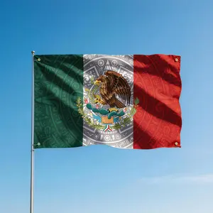 WIRILLCH Aztec Mexico Flag - Bandera Mexicana Azteca,  4 Brass Grommets & 2 Free Hooks for Cinco de Mayo, Independence Day Celebrations