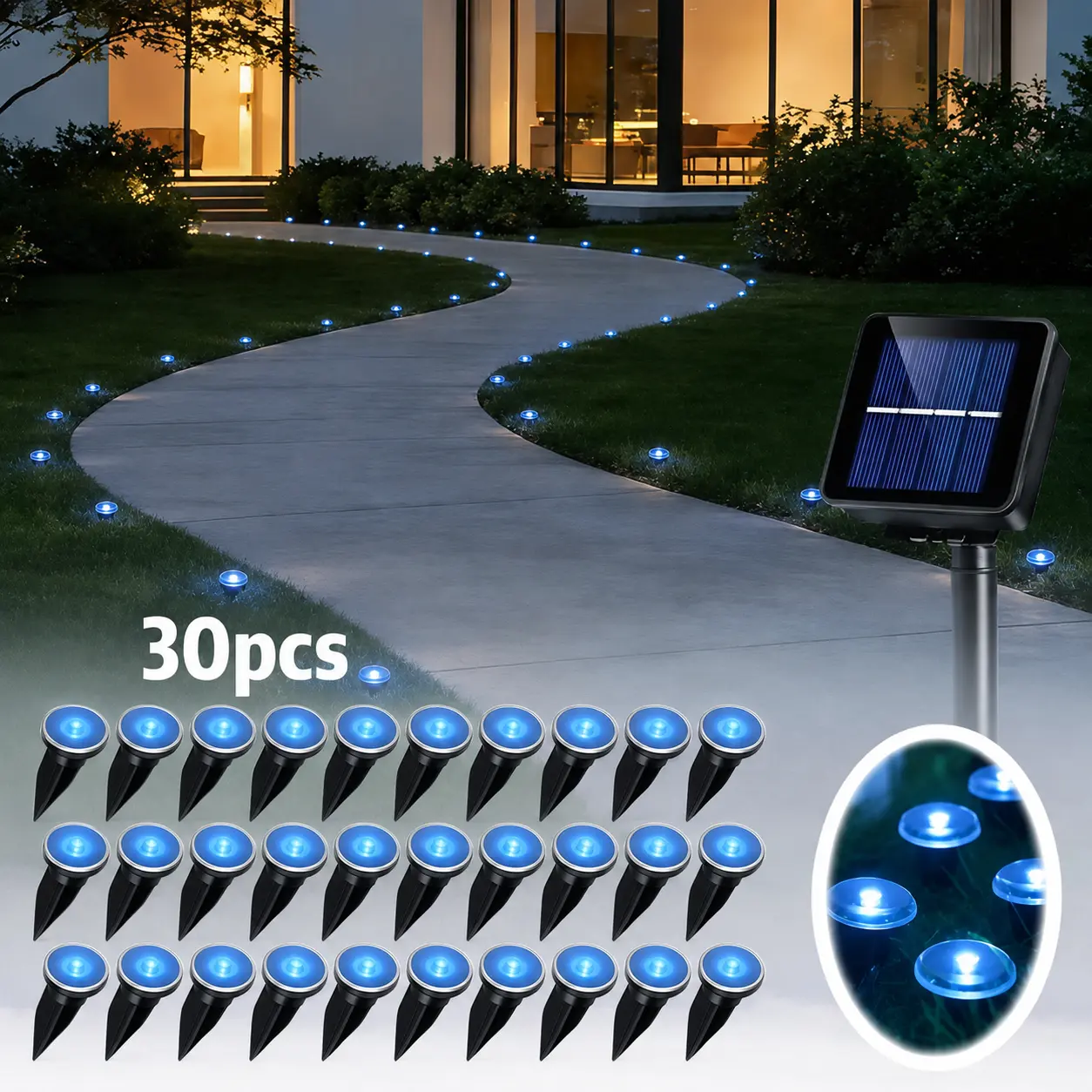 30-Pack Solar Outdoor Path Light Set, Waterproof Post Lights with 8 Lighting Modes & Automatic On/Off, Ideal for Pathways, Festive Decor, Solar Outdoor Lights