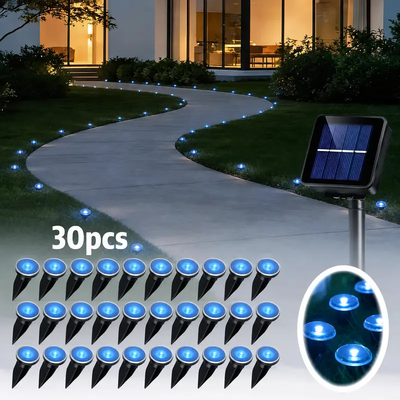 30-Piece LED Lawn Solar Outdoor Lights Boxed Set - Waterproof Plastic Body, 8 Lighting Modes, Automatic Shut-Off, Easy Installation, Baby Shower & Multi-Holiday Festive Outdoor Decor