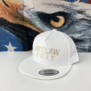 Outlaw Western Embroidered Unique Hat Snapback Trucker Hat with Premium Stitching & Breathable Mesh Back White