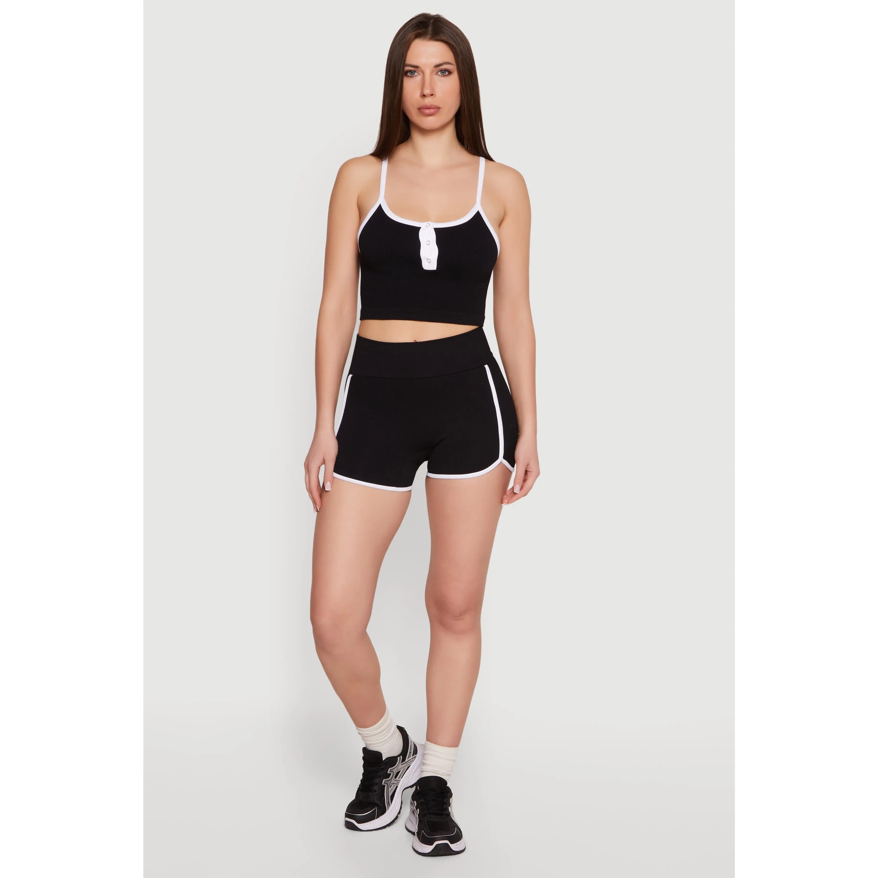 Contrast Piping Ribbed Dolphin Shorts