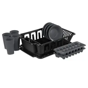 12 Piece Kitchen Set, Includes Sinkset, Bowls, Tumblers, Ice Cube Trays, Black