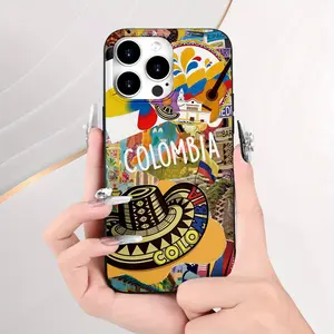 Vintage Hand-Painted TPU Case from Colombia - Durable Shockproof Drop-Resistant Matte Anti-Slip Comfortable Feel UV Printing for iPhone 17/16/15/14/13/12/11 Air /Plus/Pro/Max Black Soft Shell Perfect Gift