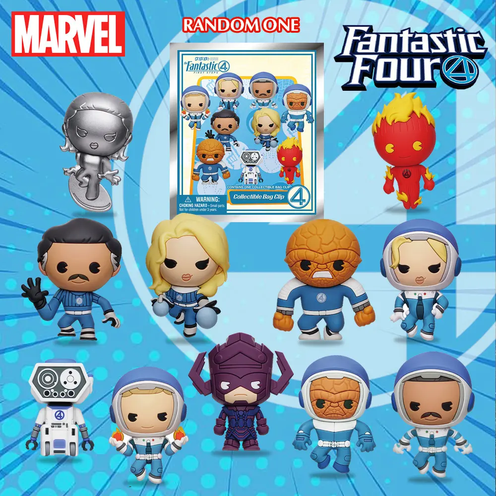 Marvel Fantastic Four Blind Bag Officially Licensed PVC Keychain Figurine Bag Clip Charms Randome CHaractor Reed Sue Thing  Anime Figure Keychain Collector Keyring Backpack Decor Gift 1Pc Marvel