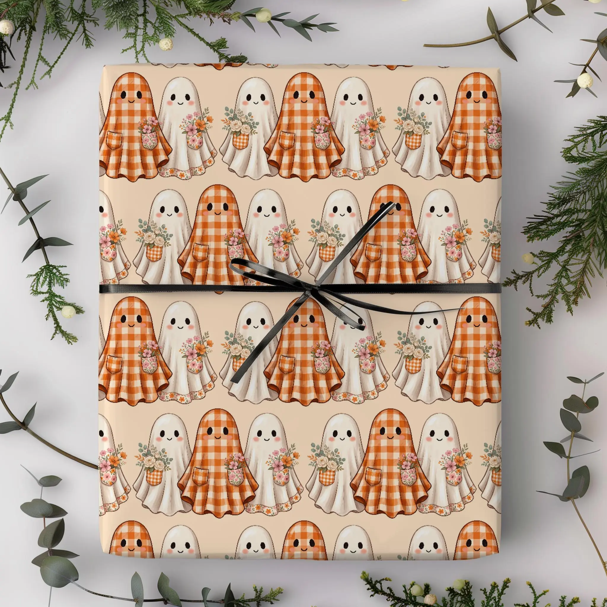 Cute Ghost Gift Wrap Roll | Halloween Pattern Wrapping Paper