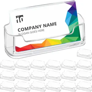 Business Card Holder for Desk, 20 Pack Plastic Business Card Display Clear Business Card Holder Desktop Cards Stand for  Office Exhibition Desk Table, Fits 30-50 Business Cards