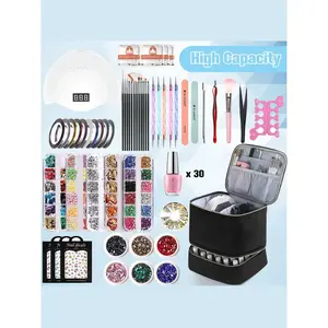 Nail Polish Organizer Case, Nail Supplies Storage Box Holds 30 Bottles Nail Polish & Nail Lamp, Travel Nail Tech Carrying Case, Nail Kit Bag For Nail Stuff & Manicure Tool, Gift for Manicurist, Girls, Makeup Storage Bag