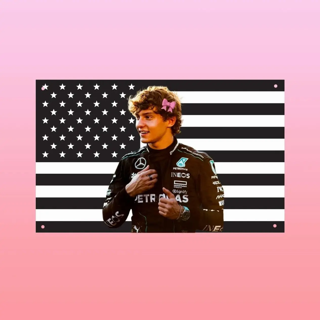 Kimi Antonelli F1 Black US Flag Banner Formula One Wall Decor | Mercedes Driver Flag Aesthetic Frat Room Dorm Racing Flag
