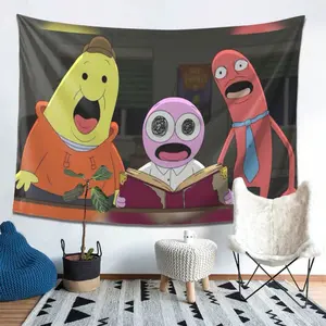 This Smiling Friends Poster Features A Fashionable Striped Design. It Is A Decorative Tapestry In The Corner Of The Living Room, A Decorative Fabric On The Background Wall Of The Living Room Sofa, Suitable For Dormitory Renovation, A Hanging Fabric