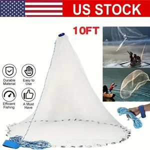 1pc Of 8-foot Heavy-duty Saltwater Fishing Net, Easy to Throw - Durable PA Material, Strong Nylon Net, Perfect for Catching Shrimp And Bait - High-quality Zinc Sinker - White