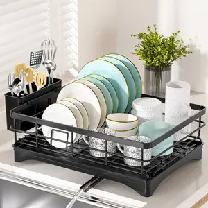 Kitchen Bowl Rack with Automatic Drainage, Rust-Resistant Large Capacity Dish Drainer, Bowl Drying Rack, Space-Saving Organizer for Bowls, Dishes, Utensils