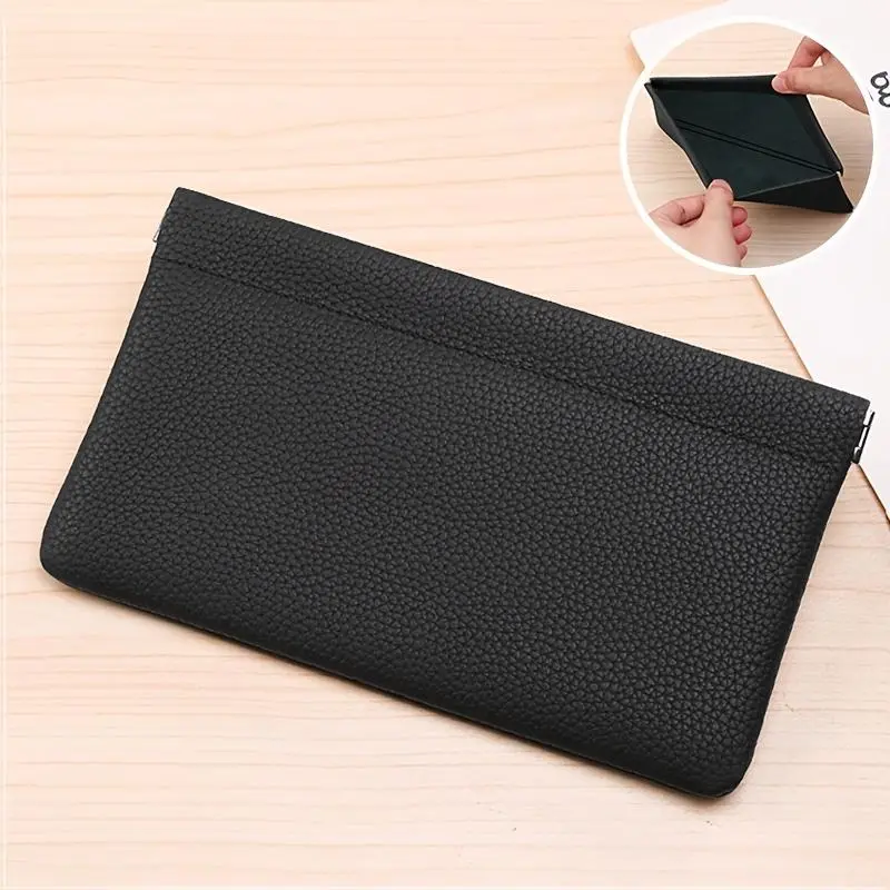 Solid Color Long Wallet, 1 Count Simple Style Genuine Leather Long Wallet with Self-closing Feature, Passport Driver's License ID Card Wallet Holder, Cosmetic Bag, Business Wallets, Business Fashionable Wallet, Durable Wallet, Business Minimalist Wallet