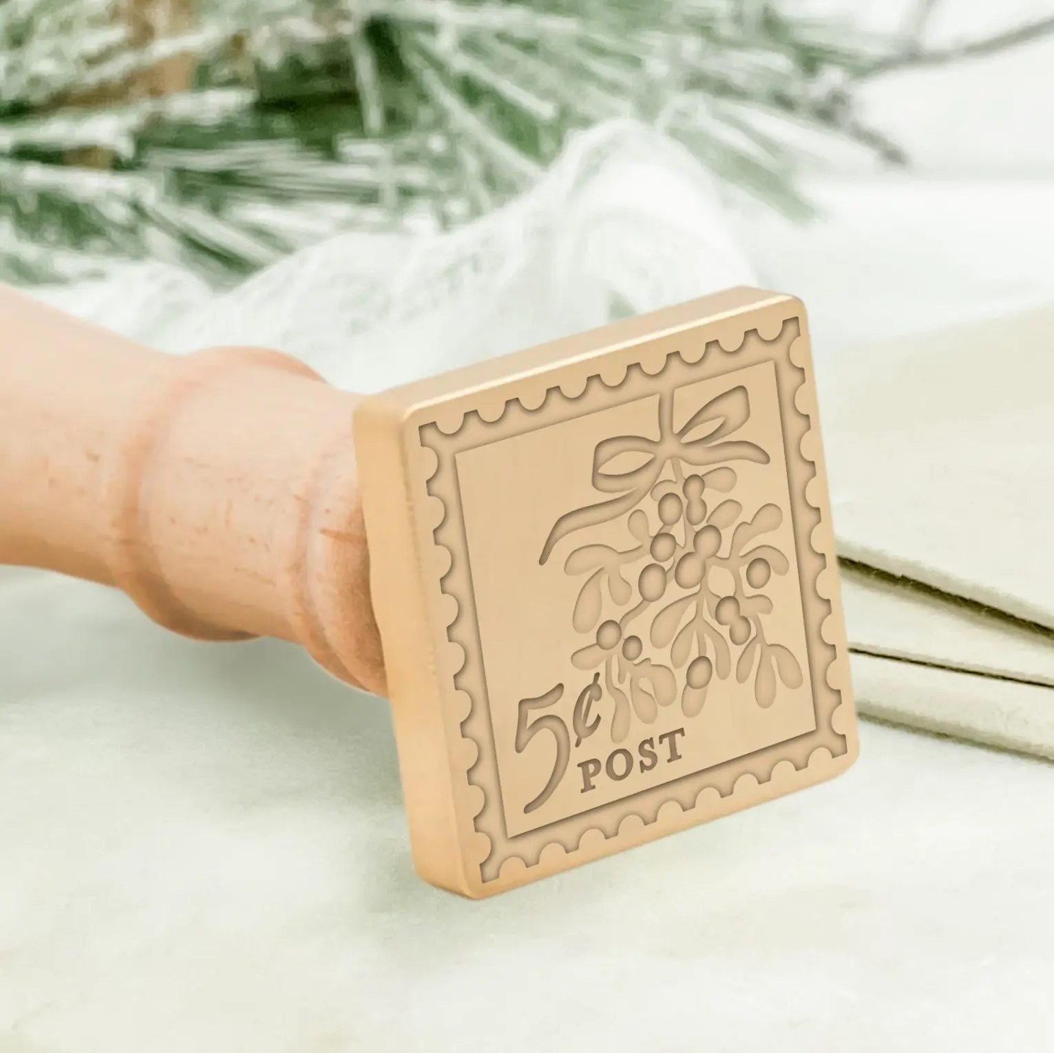 'Mistletoe Mail' Square Wax Seal Stamp with Wooden Handle - Limited Edition Christmas Design