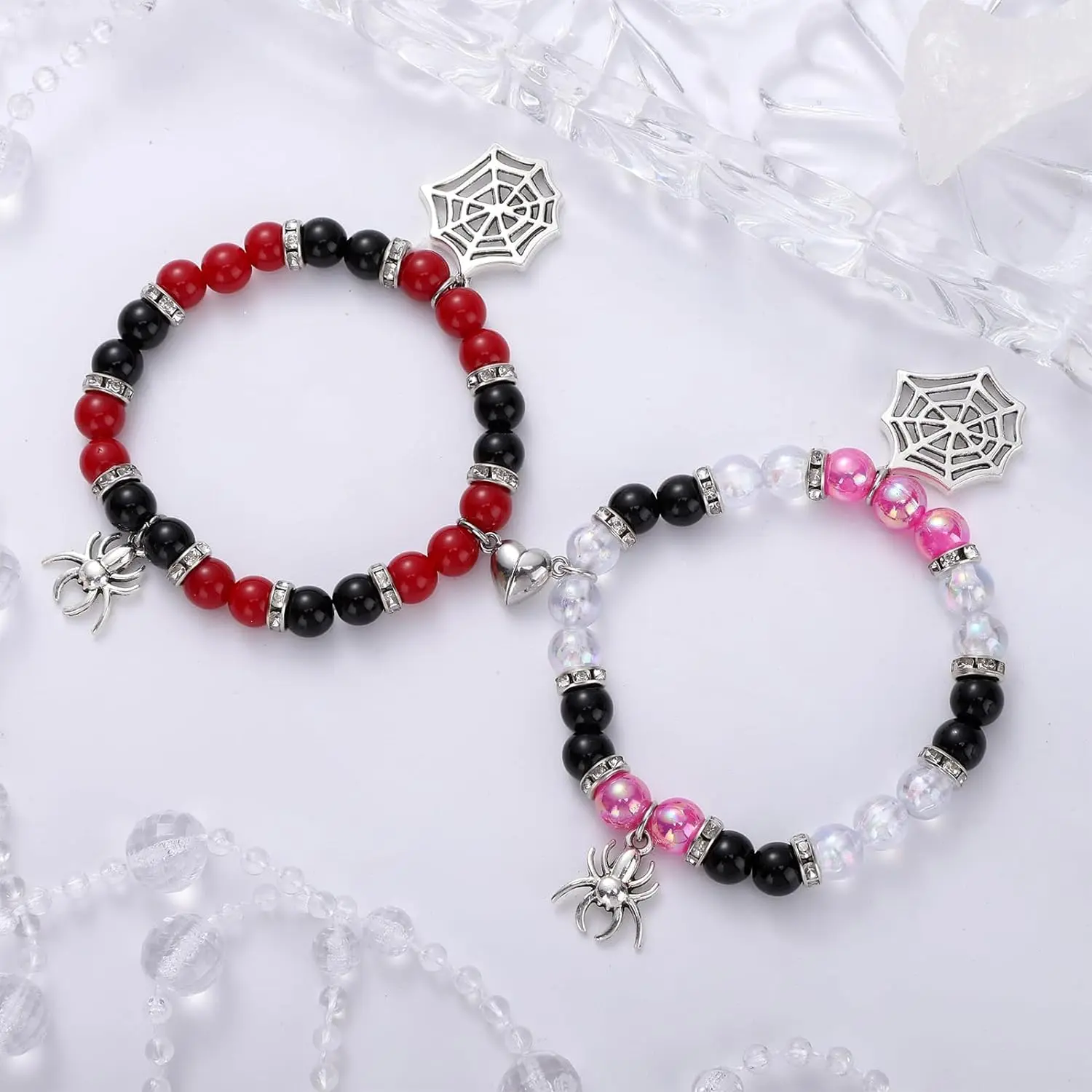 TMANI Spider Charm Beaded Bracelets, Matching Friendship Jewelry for Couples, Long Distance Gifts for Boyfriend, Festive Halloween & Christmas Pick, Charms Bracelet, Matching Bf And Gf, Unisex, Spider Theme Gift, Festive Gift Pick