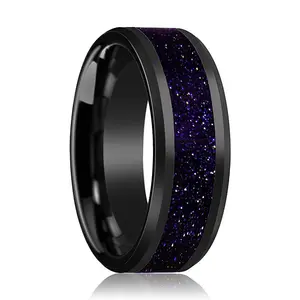 EZRA Black Ceramic Ring with Purple Gold stone Inlay