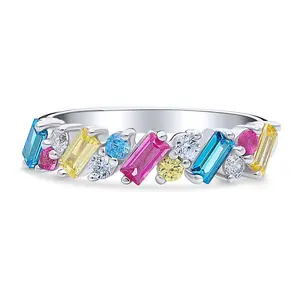 BERRICLE Sterling Silver Cluster Stackable Band Ring for Women, Cubic Zirconia CZ