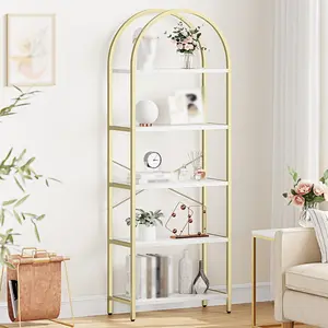 Arched Bookshelf, 5-Tier Open Bookshelf, Modern Bookcase Storage Shelves with Metal Frame