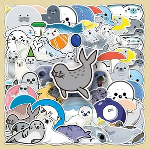 Sea Lion Pattern Sticker, 50pcs/set Cute Cartoon Sea Life Sticker, DIY Decorative Sticker for Phone Case, Computer, Guitar, Bag, Water Cup, Scrapbook
