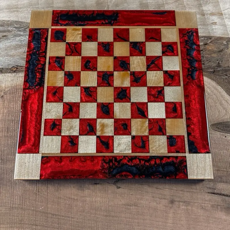 Red and Black Maple Wood Chess Board (INCLUDES PIECES)