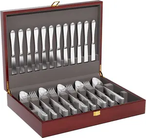 Mahogany  Silverware Storage Box,Silverware Chest without Silverware,Silverware Case Flatware Chest with Felt Lined,silverware organizer with Lid,Flatware Storage Box for 12 sets of Utensils