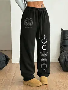 Moon phase sweatpants for my witchy soul 🌙 | Oversized black fit with celestial print—perfect for cozy nights and cosmic vibes 👖 | #MoonPhasePants #CelestialFashion #WitchyLoungewear