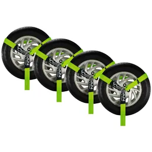 VULCAN Wheel Dolly Tire Harness with Universal O-Ring - 2 Inch x 96 Inch - 4 Pack - High-Viz - Straps Only - Ratchets Sold Separately Flat Beds Century Rubber