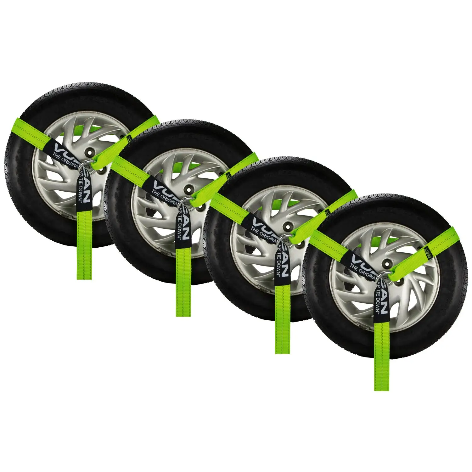 VULCAN Wheel Dolly Tire Harness with Universal O-Ring - 2 Inch x 96 Inch - 4 Pack - High-Viz - Straps Only - Ratchets Sold Separately