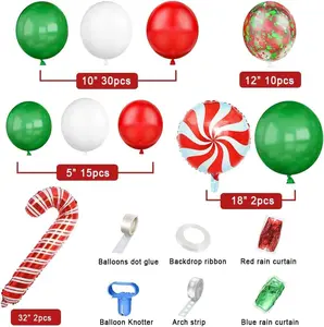 Christmas Party Balloon Decoration Set – Red, Green & White Holiday Decor Kit
