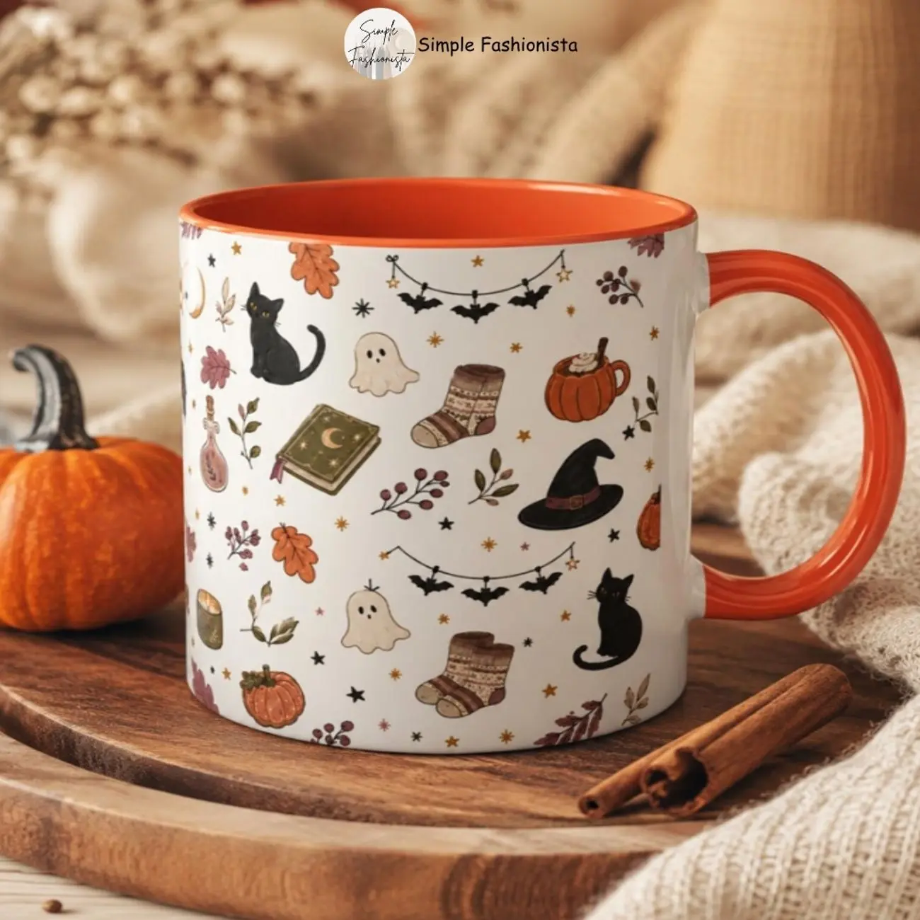 Cute Halloween Mug, Black Cat Pumpkin Coffee Cup, Witch Hat Spooky Mug, Fall Ceramic Mug, 11oz 15oz Halloween Gift