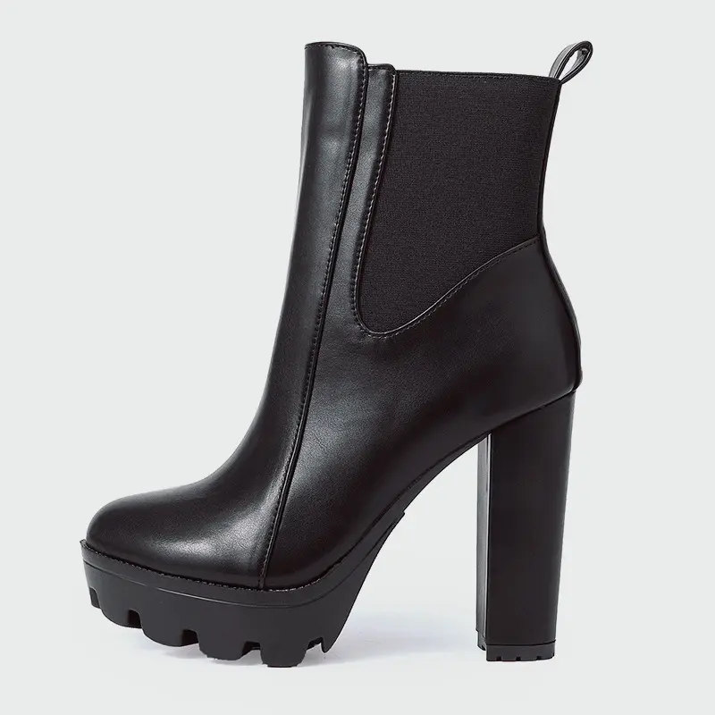 Women's Chunky 12cm Thick Platform Ankle Boots with Punk Skull & Spider Charm Buckle - Slip-On Round Toe PU Cover Gothic Boots for Halloween, Edgy All-Season Fashion Footwear, Rubber Sole Footwear Girl Walking Shoes
