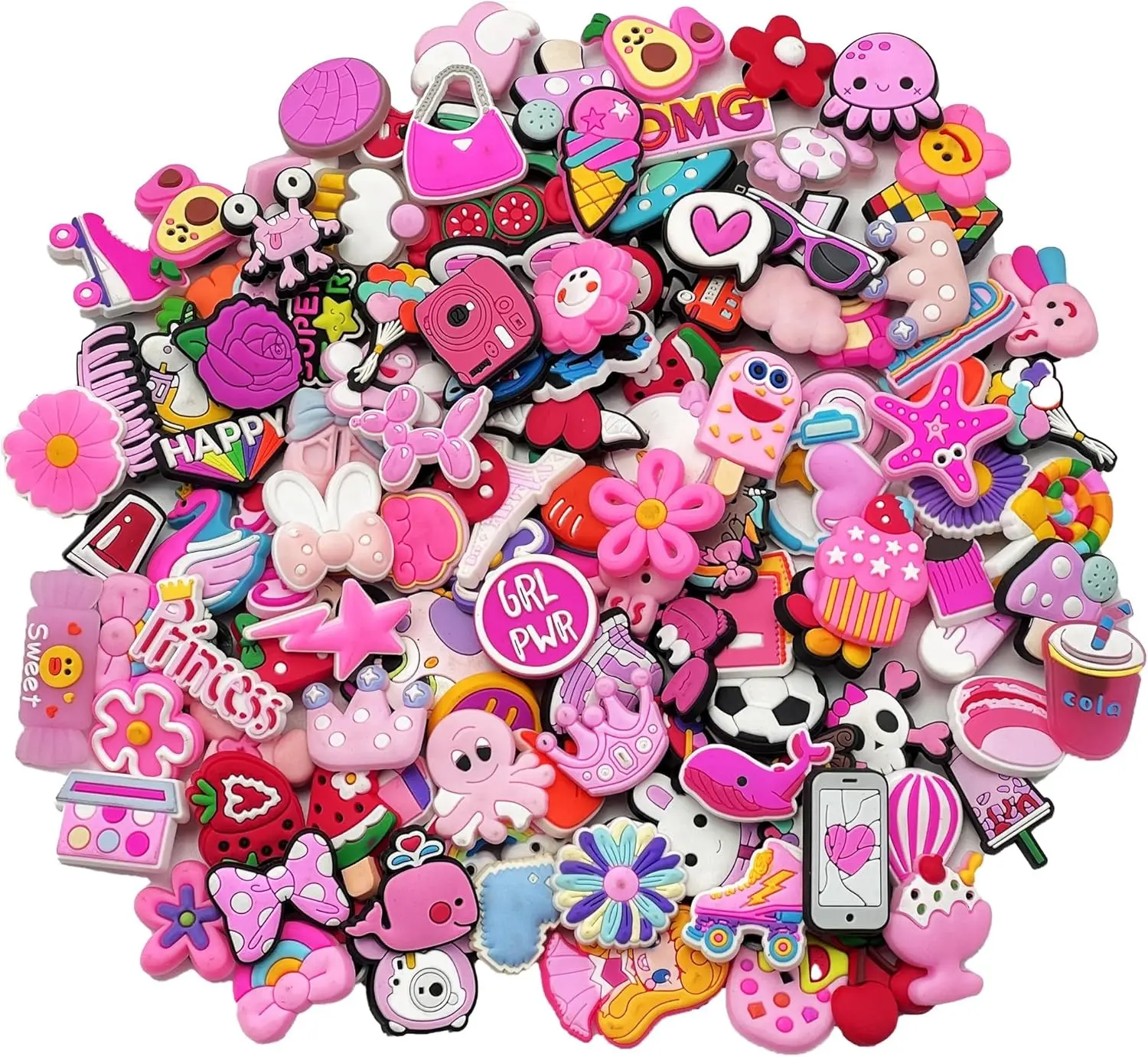 30pcs cute pink cartoon shoe charms set waterproof pvc decoration accessories for clogs sandals trendy party favors gift ideas
