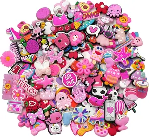 30pcs cute pink cartoon shoe charms set waterproof pvc decoration accessories for clogs sandals trendy party favors gift ideas