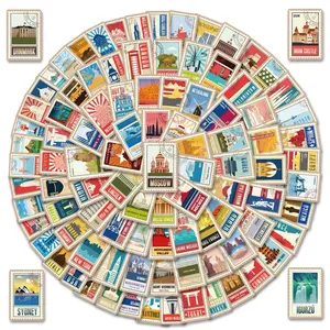 100pcs World Travel landmark Vintage Stickers, Waterproof Vinyl Stickers book note