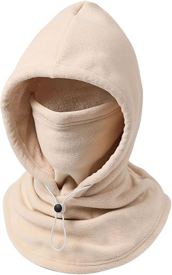 Fleece Double Layer Integrated Hat Winter Men Women Balaclava Ski Face Mask Hood Warm Plush Lined Head Ear Neck Coverage Adjustable Drawstring Extended Shoulder Coverage Weather Outdoor Activities