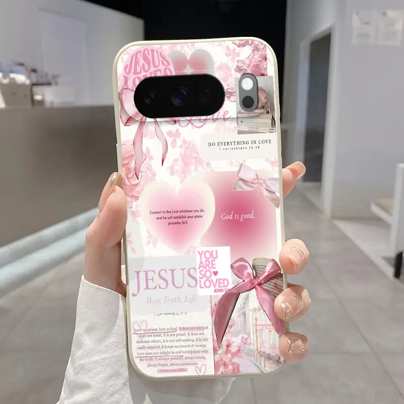 Rounded Edge Phone Case for Google Pixel 10 9 XL 8 7 Pro A  Divine Love Bliss Pattern Shockproof Liquid Silicone TPU Bumper Drop Protection Cover Smartphone Casing