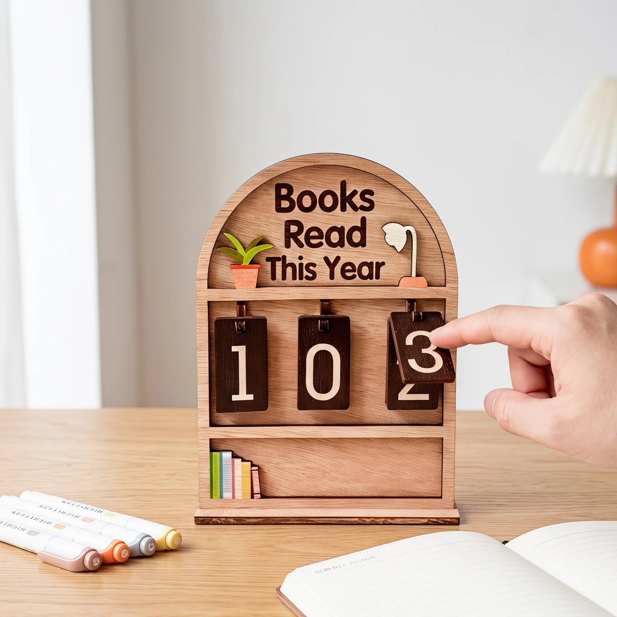 Reading Tracker Display Wooden Sign That Tracks Up to 999 Books with Customizable Text and Stable Solid Base, Home & Office Decor for Book Lovers, Ideal Gift for Readers & Writers-MM1