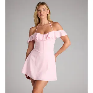 Sweetheart Ruffle Lace Up Skater Dress