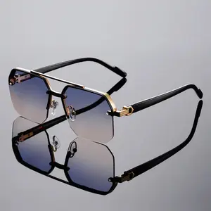 Oversized Semi-rimless Sunglasses Men Fashion Vintage Gradient Casual Shades Luxury Brand Design Outdoor Sun Glasses Black Mirrored Polarized Trendy Beach Eyewear
