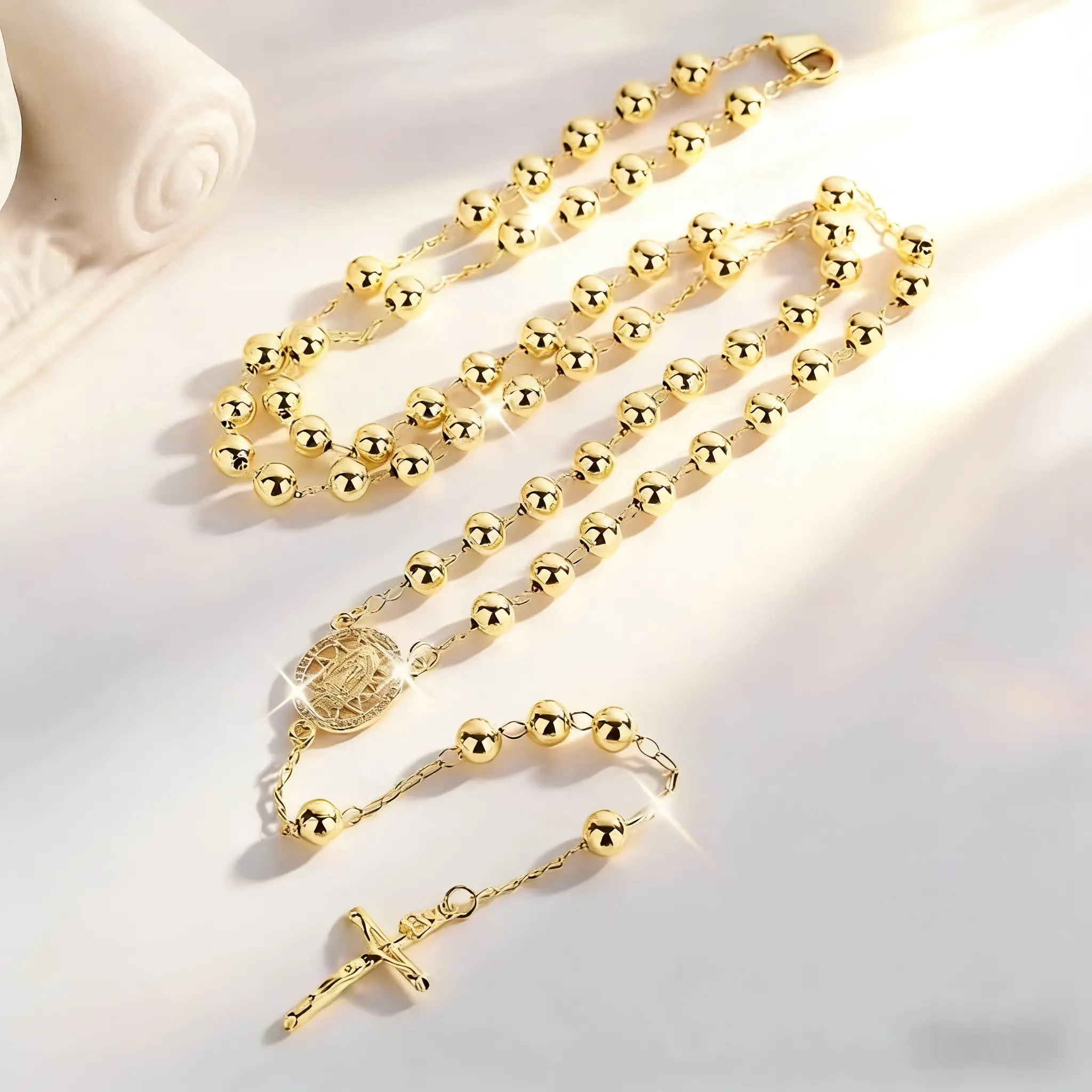 Virgin Mary Rosary Beads Necklace, Catholic Cross Pendant Prayer Chain, Religious Our Lady of Guadalupe Statement Jewelry, Ideal for Baptism, First Communion & Christian Gifts