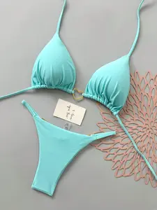 Women's Fashion Split Bikini Set, Solid Bikinis, Halter Bikini Swimsuit, Stylish Two-Piece Swimsuit, Perfect for Beach & Pool, Trendy Summer Swimwear for Women