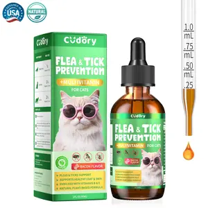 Cat Flea & Tick Drops Natural Multivitamin Support for Coat & Skin | Cat Flea & Tick Support - All Breeds & Ages Bacon Flavor