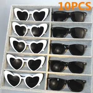 10pcs Fashion Heart-Shaped Glasses Set, Vintage Rivet Eyewear, Wedding Birthday Party Graduation Accessories