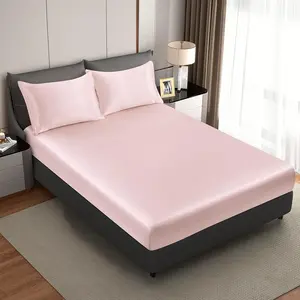 Silk Satin Blush Pink  Fitted Sheet, Deep Pocket Fitted Sheet Only, Breathable, Non- Fading, Fully Elasticized Bed Sheets Sold Separately