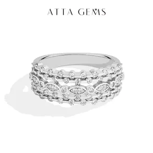 ATTAGEMS Luxury Design D Color VVS1 Lab-Created Moissanite Ring for Women and Men Unisex 925 Sterling Silver Ring Hypoallergenic Party Wedding Anniversary Gift Fine Jewelry R357